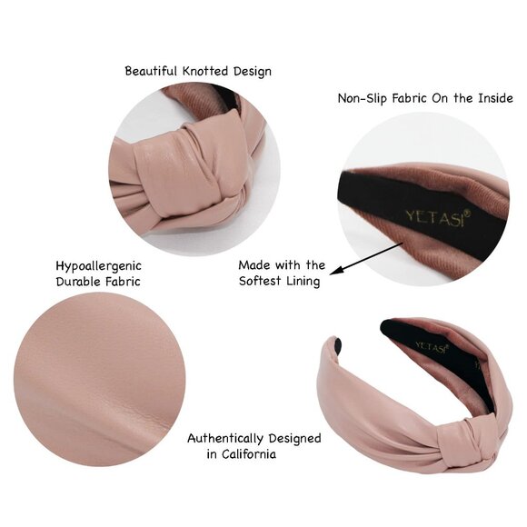 Leather Headbands Faux Leather Pink Knot Hair Accessories for Women - Picture 4 of 7